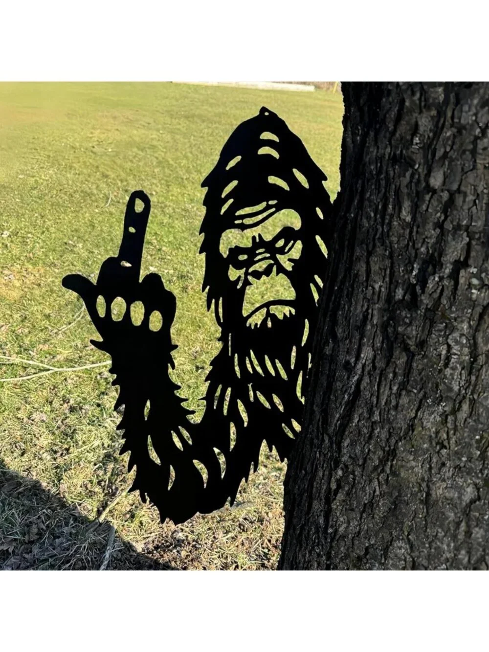Funny Bigfoot Metal Wall Art - Large Peeking Middle Finger Sign for Garden Decor